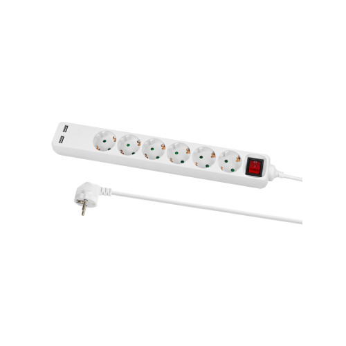 Удлинитель бытовой У06В-USB 6 гнезд, 2USB 2,4А, 1,5 м, вык., з/к, ПВС 3х0,75мм2 10А/250В белый TDM Удлинитель бытовой У06В-USB 6 гнезд, 2USB 2,4А, 1,5 м, вык., з/к, ПВС 3х0,75мм2 10А/250В белый TDM