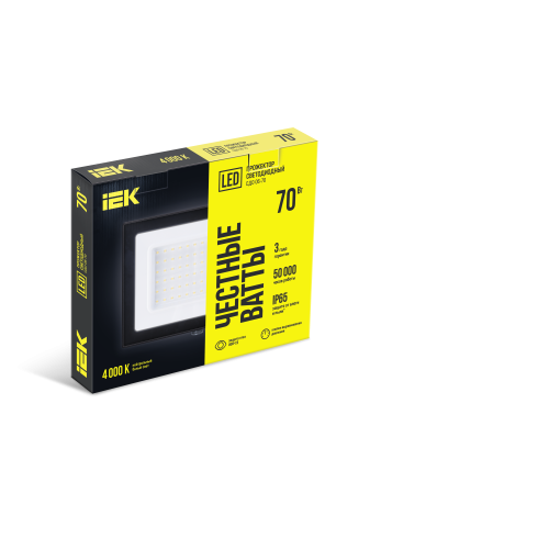 Прожектор светодиодный СДО 06-70 IP65 4000К черный IEK Прожектор светодиодный СДО 06-70 IP65 4000К черный IEK