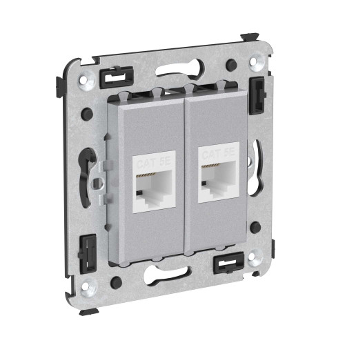 Компьютерная розетка RJ-45 без шторки в стену, кат.5е двойная, Avanti, закаленная сталь Компьютерная розетка RJ-45 без шторки в стену, кат.5е двойная, Avanti, закаленная сталь