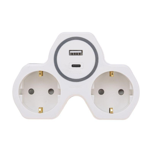 Разветвитель 2-м 16А + USB-A + USB-C с заземл. защ. шторки бел. Rexant 11-1253 Разветвитель 2-м 16А + USB-A + USB-C с заземл. защ. шторки бел. Rexant 11-1253