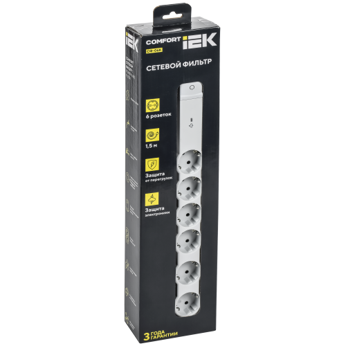 COMFORT Фильтр сетевой СФ-06К 16А 1,5м 3х1,5мм2 белый IEK
