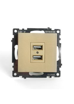 Розетка 2-местная USB (механизм), STEKKER, GLS10-7115-08, 250В, 2,1А, серия Катрин, золото