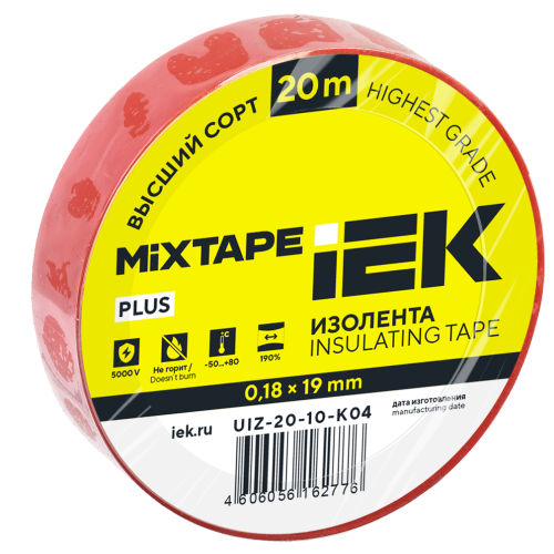 MIXTAPE PLUS Изолента 0,18х19мм красная 20м IEK