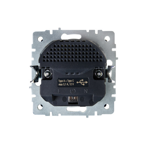 BRITE Розетка 1-местная с заземлением с защитными шторками 16А с USB A+C 18Вт РЮш11-1-БрШ шампань IEK