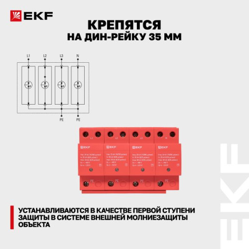 УЗИП Класс 1 Iimp 25kA (10/350μs) 4P EKF