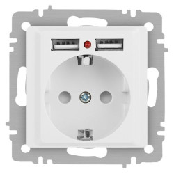 Розетка Intro Accent 6-410-01 P+E Schuko со шторками 16А-250В + 2хUSB IP20 СУ бел. Intro Б0063689