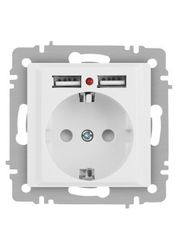 Розетка Intro Accent 6-410-01 P+E Schuko со шторками 16А-250В + 2хUSB IP20 СУ бел. Intro Б0063689