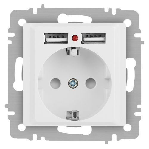 Розетка Intro Accent 6-410-01 P+E Schuko со шторками 16А-250В + 2хUSB IP20 СУ бел. Intro Б0063689