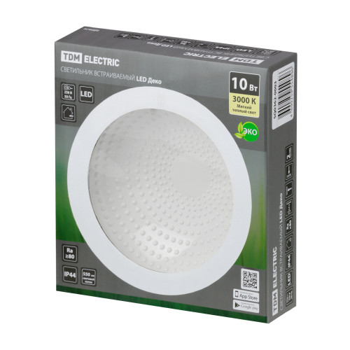 Светильник встраиваемый LED Деко 05, 10 Вт, 3000K, кругл, D170 мм, белый, IP44, TDM Светильник встраиваемый LED Деко 05, 10 Вт, 3000K, кругл, D170 мм, белый, IP44, TDM