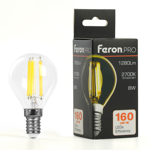 Лампа светодиодная Feron.PRO LB-1708 Шарик E14 1280LM 8W 175-265V 2700K Лампа светодиодная Feron.PRO LB-1708 Шарик E14 1280LM 8W 175-265V 2700K