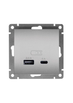 Розетка 2-м USB СП Афина тип А+С 5В 1х2.4А 2х4А механизм серебро Universal А0059-S