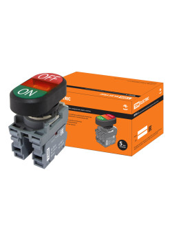 Кнопка двойная MPD3-11R (зеленая/красная) (LED) в сборе d22мм/24В (ON/OFF) линза красная TDM