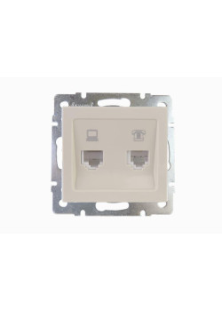 Розетка компьютерная + телефонная 2-м СП Rain RJ45 + RJ11 16А IP20 механизм крем. LEZARD 703-0388-143