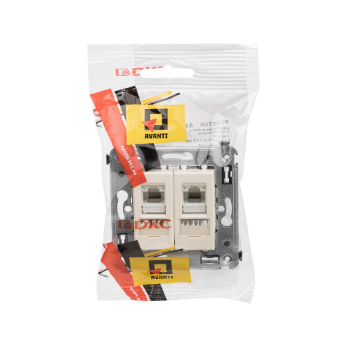 Компьютерная розетка RJ-45 в стену, кат.6 двойная, Avanti, ванильная дымка Компьютерная розетка RJ-45 в стену, кат.6 двойная, Avanti, ванильная дымка