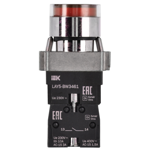 Кнопка управления LAY5-BW3461 с подсветкой красный 1NO IEK