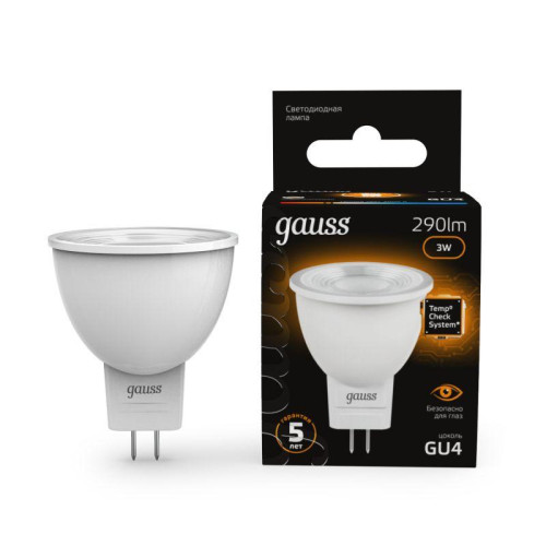 Лампа светодиодная Black 3Вт MR11 софит 3000К тепл. бел. GU4 290лм GAUSS 132517103