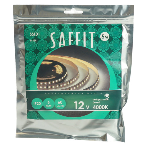 Лента светодиодная SST01 SAFFIT 60SMD(2835)/m 6Вт/м 12V 5000*8*1.22мм 4000K, IP20 Лента светодиодная SST01 SAFFIT 60SMD(2835)/m 6Вт/м 12V 5000*8*1.22мм 4000K, IP20