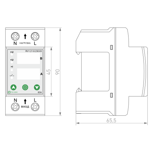 Реле контроля напряжения и тока 1L 230В AC 63А Реле контроля напряжения и тока 1L 230В AC 63А