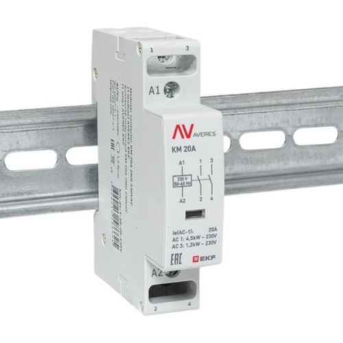 Контактор модульный КМ 20А 2NO 230В АС (1 мод.) AVERES EKF Контактор модульный КМ 20А 2NO 230В АС (1 мод.) AVERES EKF