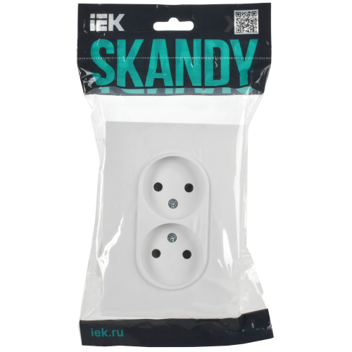 SKANDY Розетка 2-местная без заземления с защитными шторками 10А в сборе SK-R09W арктический белый IEK