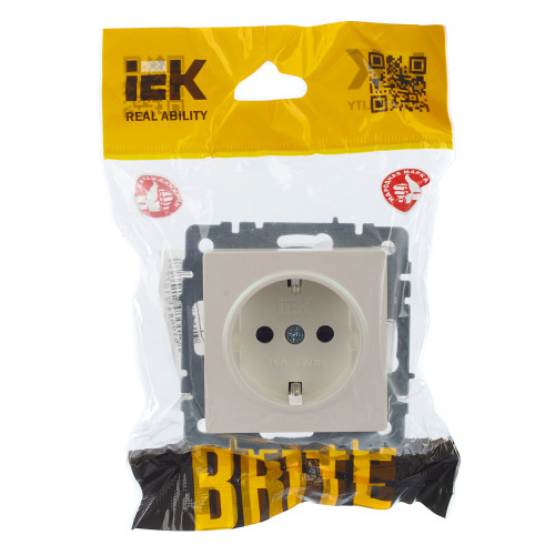 BRITE Розетка 1-местная с заземлением с защитными шторками 16А РС14-1-0-БрЖ жемчуг IEK BRITE Розетка 1-местная с заземлением с защитными шторками 16А РС14-1-0-БрЖ жемчуг IEK