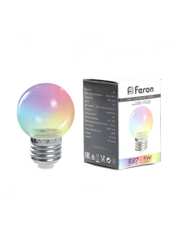 Лампа светодиодная Feron LB-371 Шар прозрачный E27 3W RGB быстрая смена цвета