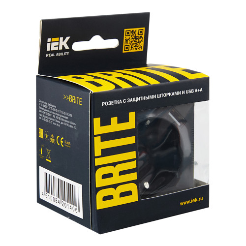 BRITE Розетка 1-местная с заземлением с защитными шторками 16А с USB A+A 5В 3,1А РЮш10-2-БрГ графит IEK BRITE Розетка 1-местная с заземлением с защитными шторками 16А с USB A+A 5В 3,1А РЮш10-2-БрГ графит IEK