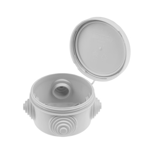 Распаячная коробка ОП D65х40 мм, крышка, IP54, 4 вх., HF, серая TDM