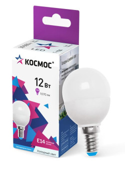 Лампа светодиодная 12Вт шар 6500К холод. бел. E14 220В КОСМОС LkeLED12wGL45E1465