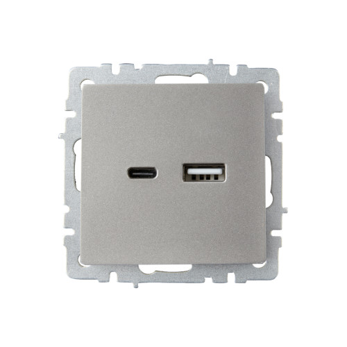 BRITE Розетка USB A+C 18Вт РЮ11-1-БрС сталь IEK BRITE Розетка USB A+C 18Вт РЮ11-1-БрС сталь IEK