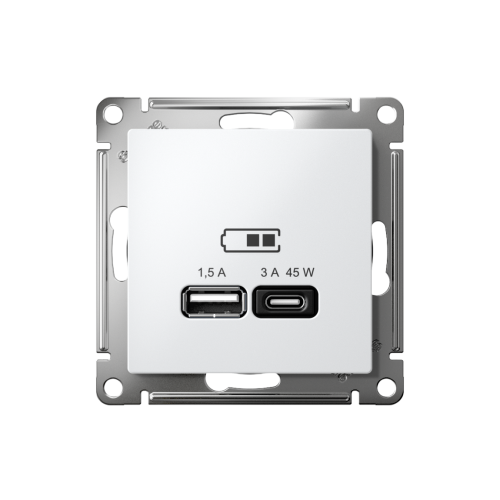 ATLASDESIGN USB РОЗЕТКА A + тип-C 45Вт высокоскор.заряд. QC, PD, механизм, БЕЛЫЙ ATLASDESIGN USB РОЗЕТКА A + тип-C 45Вт высокоскор.заряд. QC, PD, механизм, БЕЛЫЙ