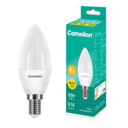 Лампа светодиодная LED8-C35/830/E14 8Вт свеча 3000К тепл. бел. E14 720лм 170-265В Camelion 12385