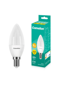 Лампа светодиодная LED8-C35/830/E14 8Вт свеча 3000К тепл. бел. E14 720лм 170-265В Camelion 12385