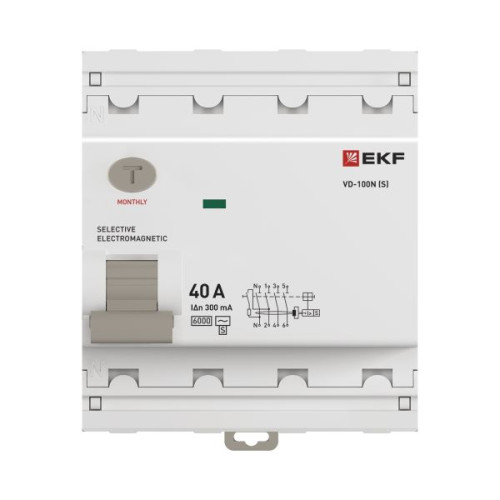 ВДТ ВД-100N (S) 4P 40А 300мА AC эл-мех 6кА PROXIMA EKF ВДТ ВД-100N (S) 4P 40А 300мА AC эл-мех 6кА PROXIMA EKF