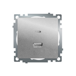 Розетка 2-местная USB + type C (механизм)), STEKKER GLS10-7116-03 , 250B, 3А, max 20W, серия Катрин, серебро