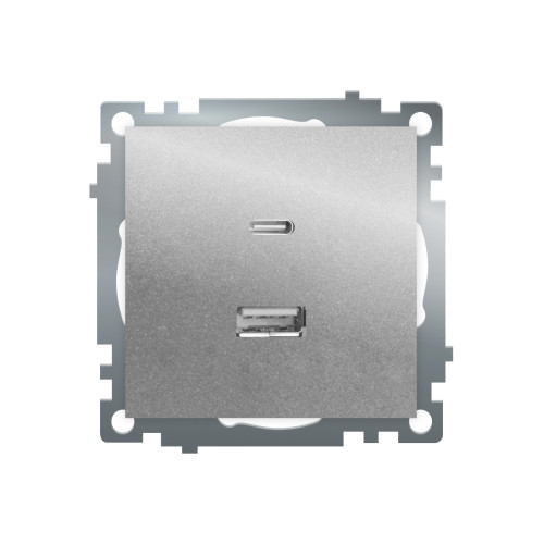 Розетка 2-местная USB + type C (механизм)), STEKKER GLS10-7116-03 , 250B, 3А, max 20W, серия Катрин, серебро