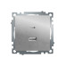 Розетка 2-местная USB + type C (механизм)), STEKKER GLS10-7116-03 , 250B, 3А, max 20W, серия Катрин, серебро