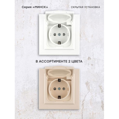 Минск Розетка 1-мест. СП с/з с крышкой 16А бел. с защ. штор. IP44 EKF
