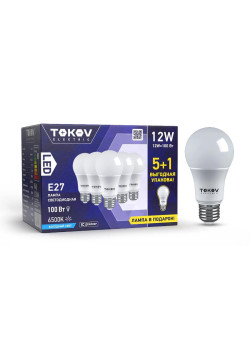 Набор ПРОМО лампа светодиодная 12Вт А60 6500К Е27 176-264В (Promo 5+1 шт) TOKOV ELECTRIC Promo-A60-E27-12-6.5K