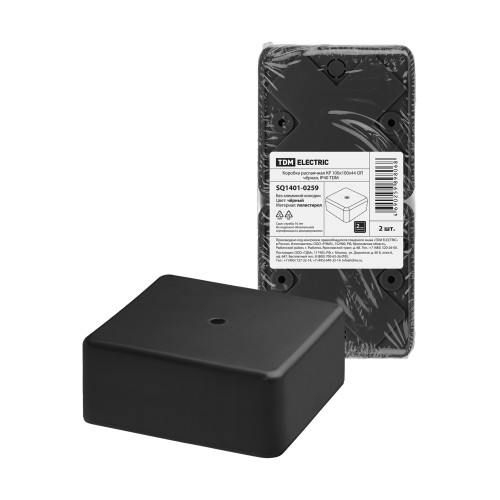 Коробка распаячная КР 100х100х44 ОП черная IP40 TDM Коробка распаячная КР 100х100х44 ОП черная IP40 TDM