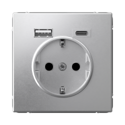ARTGALLERY РОЗЕТКА 16А с 2 USB A+C, 5В/2,4А/3,0А, 2х5В/1,5А, механизм, АЛЮМИНИЙ