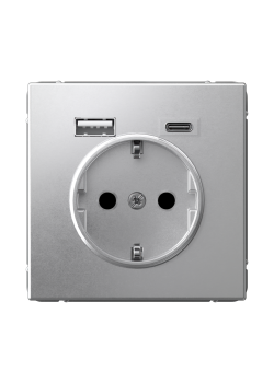 ARTGALLERY РОЗЕТКА 16А с 2 USB A+C, 5В/2,4А/3,0А, 2х5В/1,5А, механизм, АЛЮМИНИЙ