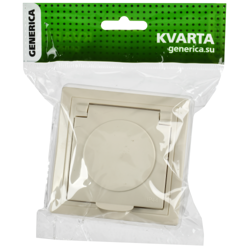 KVARTA Розетка с заземлением с защитными шторками с крышкой 16А IP44 РСбш10-3-ККм-44 кремовый GENERICA KVARTA Розетка с заземлением с защитными шторками с крышкой 16А IP44 РСбш10-3-ККм-44 кремовый GENERICA