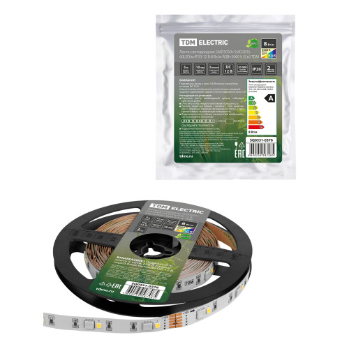 Лента светодиодная SMD5050+SMD2835 60LED/м-IP20-12 В-8 Вт/м-RGB+3000 К (5 м) TDM