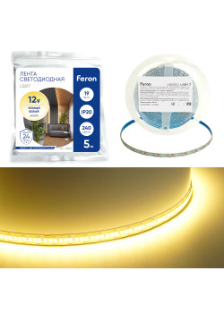 Светодиодная LED лента Feron LS617, 240SMD(2835)/м 19Вт/м 12V 5000*10*1.22мм 3000К, IP20
