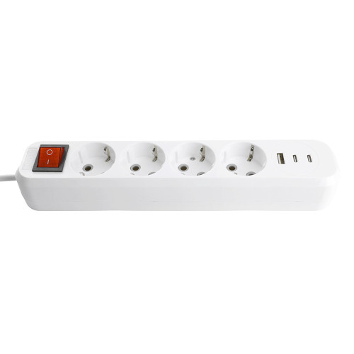Удлинитель 4-местный с/з с выключ. STEKKER HM071-41-03 3x1мм2, 3м, 250В, 16А, 1USB+2C, 2.4A, сер Home, белый Удлинитель 4-местный с/з с выключ. STEKKER HM071-41-03 3x1мм2, 3м, 250В, 16А, 1USB+2C, 2.4A, сер Home, белый