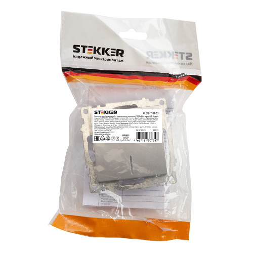 Выключатель 1-клавишный c индикатором (механизм) STEKKER GLS10-7101-03, 250В, 10А, серия Катрин, серебро Выключатель 1-клавишный c индикатором (механизм) STEKKER GLS10-7101-03, 250В, 10А, серия Катрин, серебро