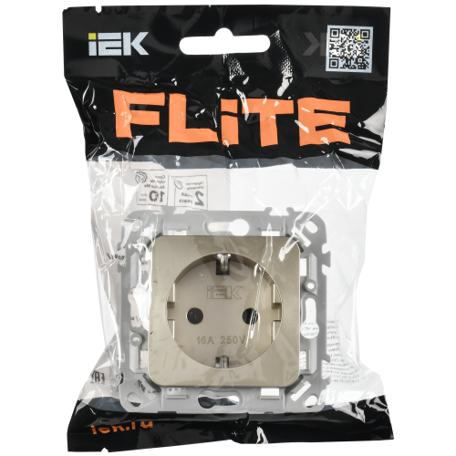 FLITE Розетка с заземлением с защитными шторками безвинтовое крепление 16А РСш11-1-ФлШ шампань IEK FLITE Розетка с заземлением с защитными шторками безвинтовое крепление 16А РСш11-1-ФлШ шампань IEK