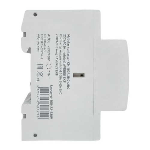 Контактор модульный КМ 100А 2NO+2NC 230В АС (6 мод.) AVERES EKF Контактор модульный КМ 100А 2NO+2NC 230В АС (6 мод.) AVERES EKF