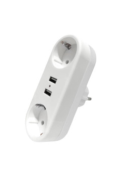 Разветвитель 2-м плоский с заземл.16А 2USB А+А 2.4А 3500Вт бел. DOMTOK 2732